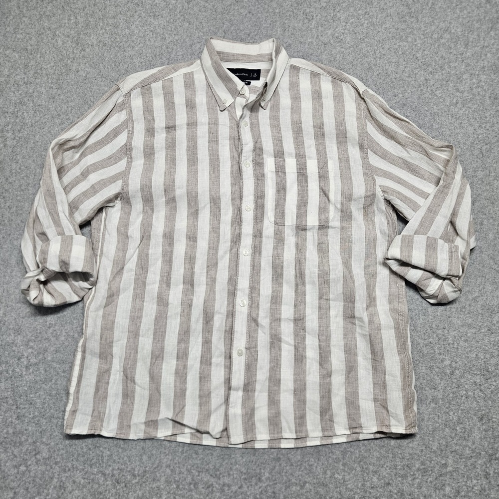 Abercrombie & Fitch Brown 100% Linen Long Sleeve Button Up Shirt Small